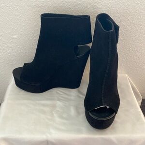Pedro Garcia Black Wedge Peep-Toe Shoes